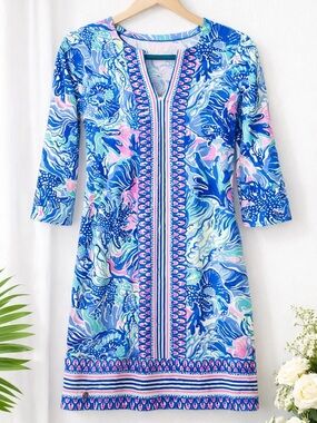 Lilly Pulitzer Blue, Pink & Aqua Border-Print Mini Dress